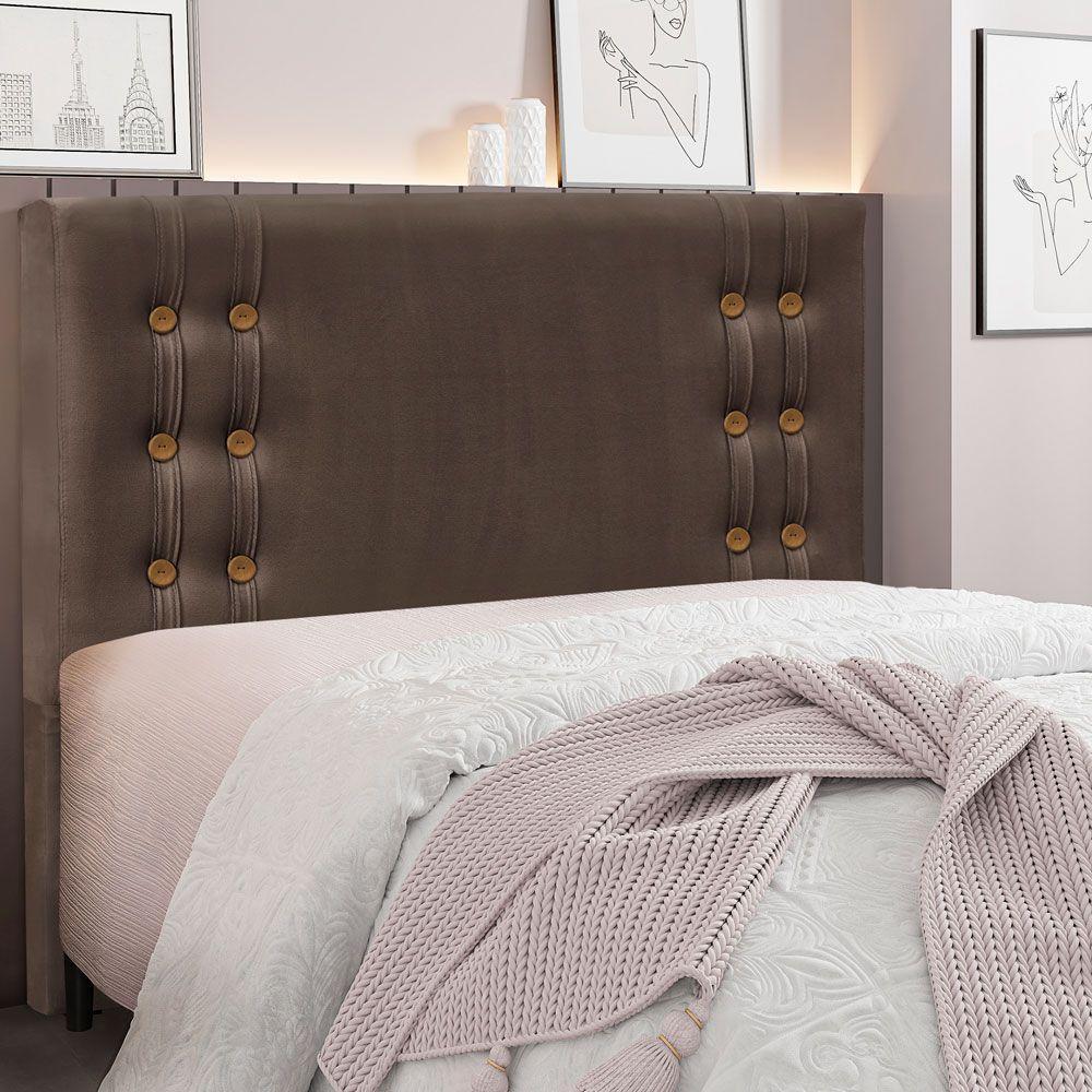 Cabeceira Casal 1,40m Genova Veludo Pallazio Marrom - 4
