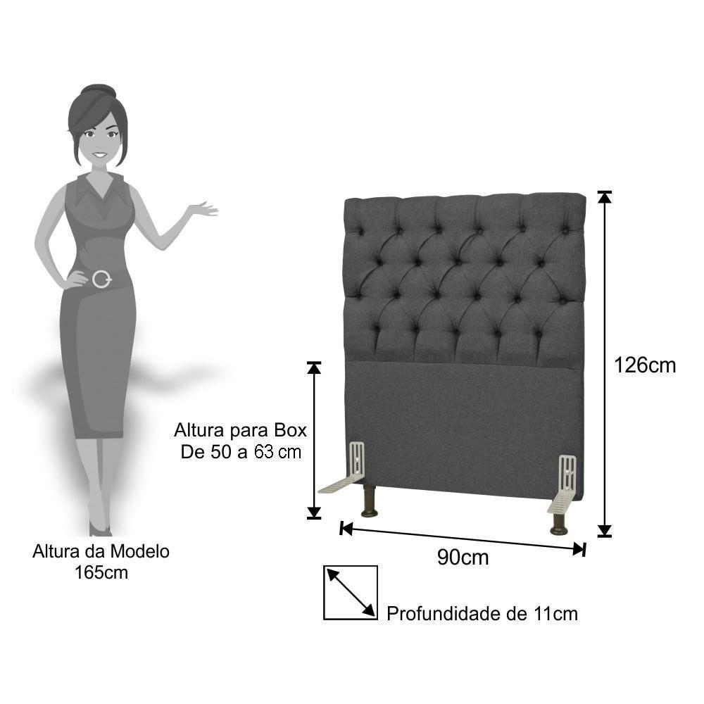 Cabeceira Cama Box Solteiro 90Cm Cristal Linho Cinza - 3