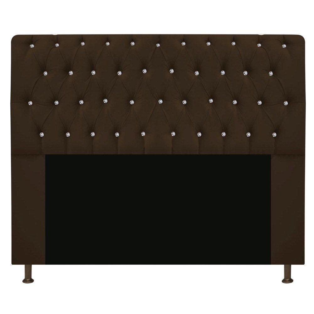 Cabeceira Com Strass 160Cm Queen Size Suede Marrom - 1