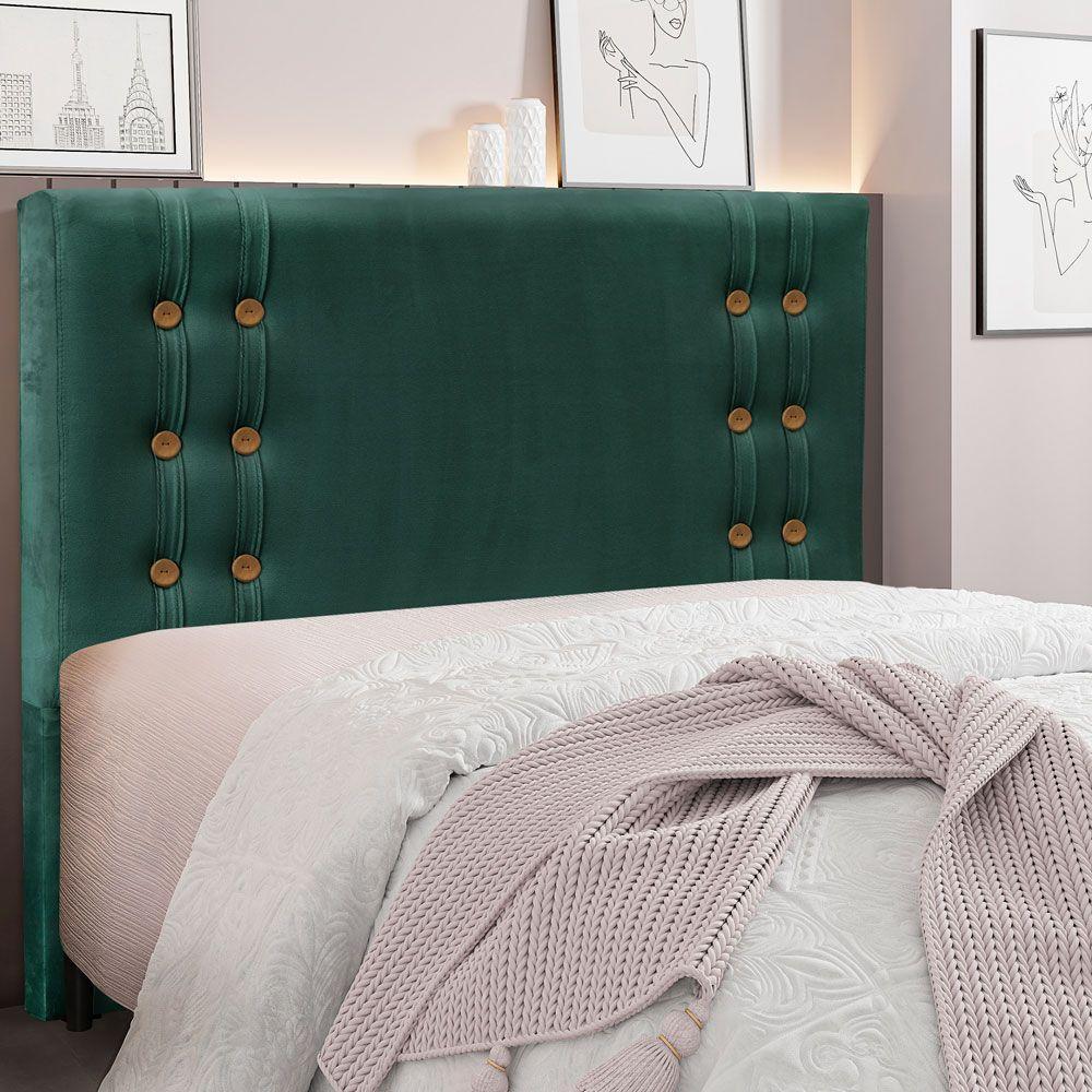 Cabeceira Casal 1,40m Genova Veludo Verde Floresta Pallazio - 4