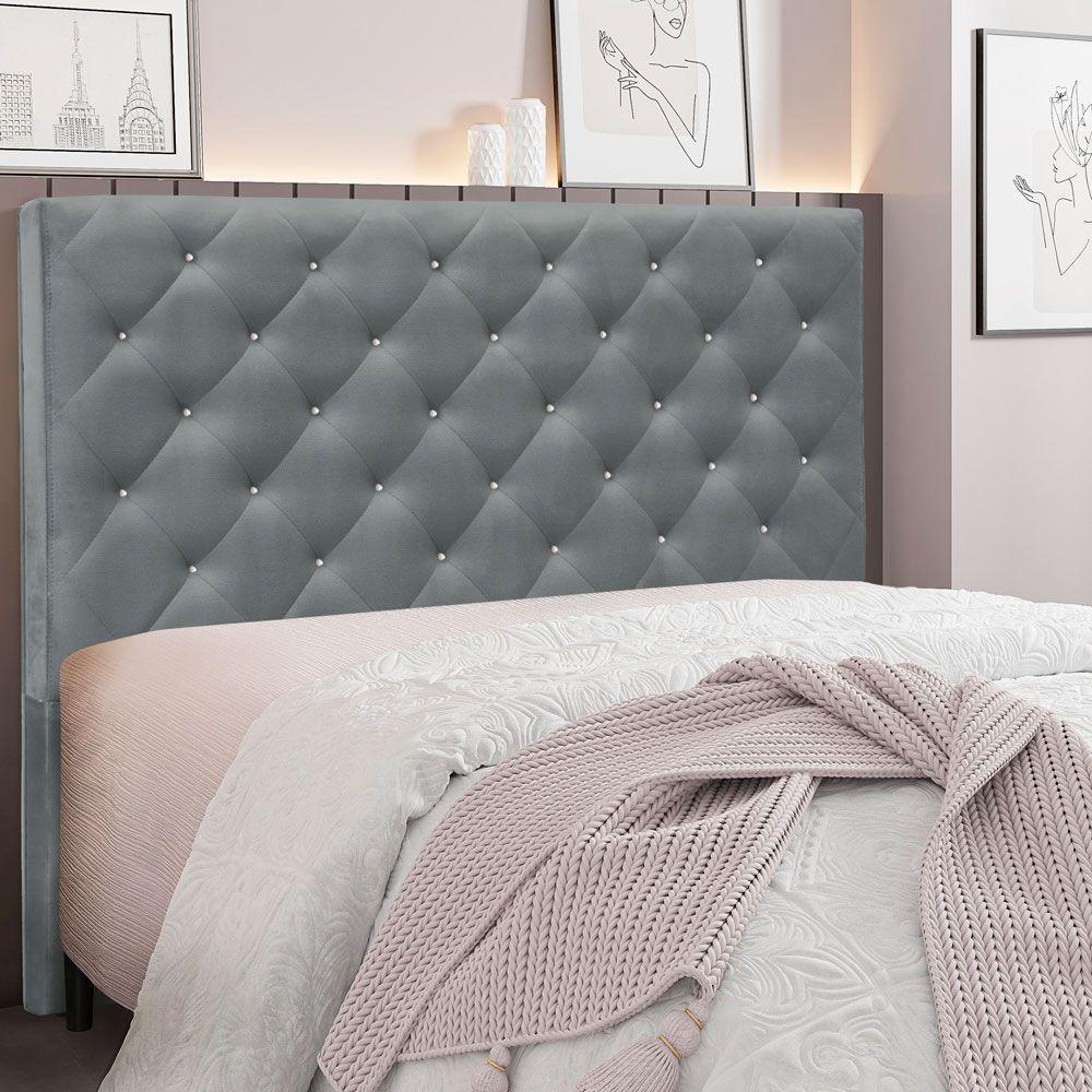 Cabeceira Solteiro 0,90m Tânia Veludo Cinza Chumbo - 4