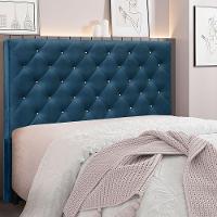 Cabeceira Solteiro 0,90m Tânia Veludo Azul Marinho - 4