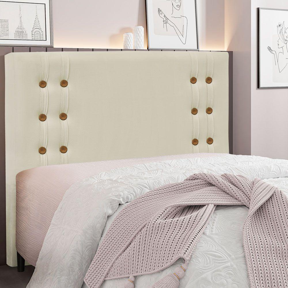 Cabeceira Casal 1,40m Genova Veludo Pallazio Bege - 4
