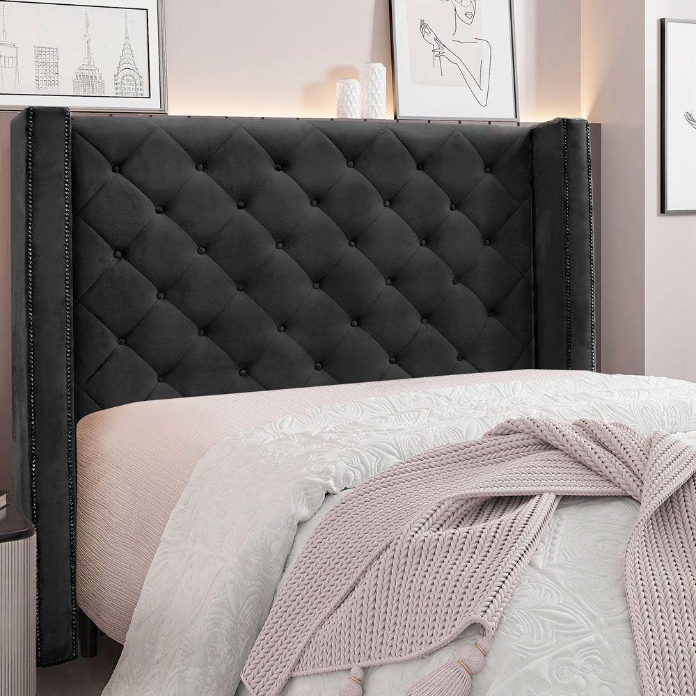 Cabeceira King 1,95m Vicenza Veludo Preto - 4