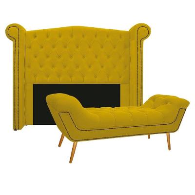 Kit Cabeceira E Calçadeira Veneza 160 Cm Queen Size Suede Amarelo