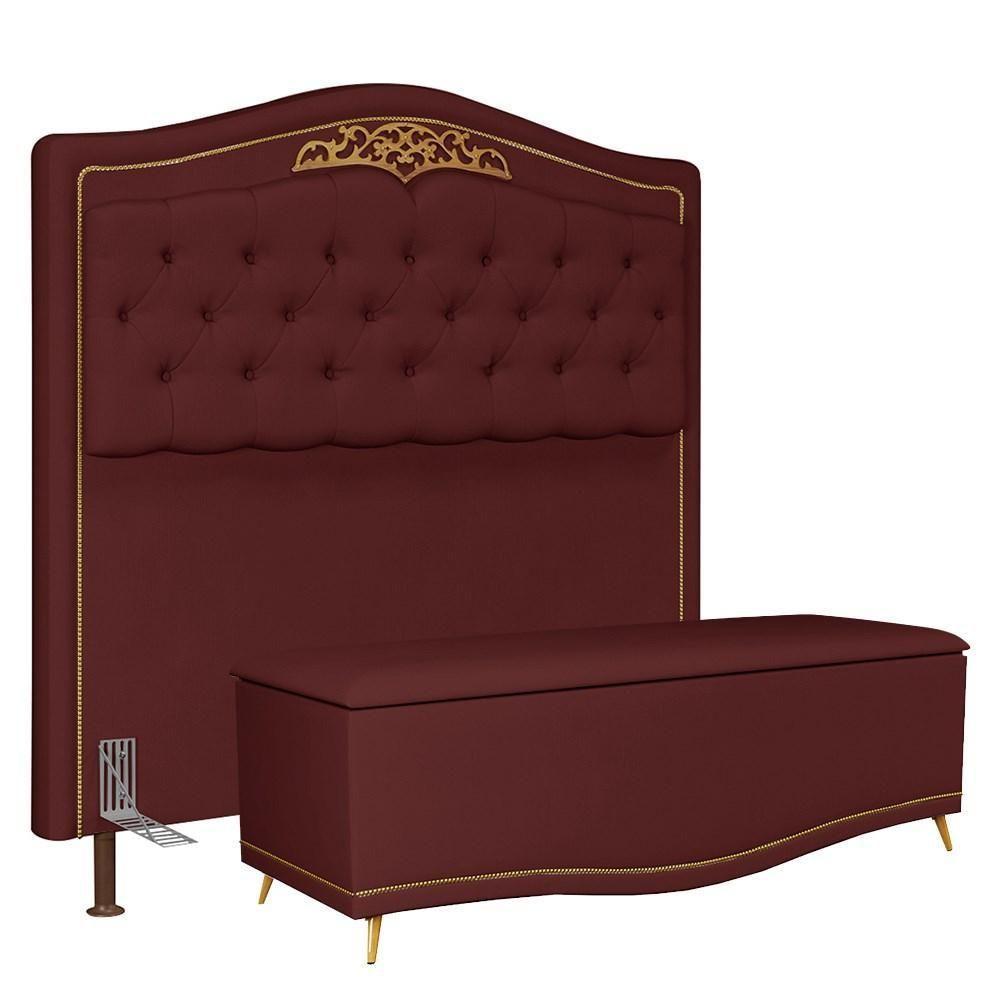 Cabeceira Casal Queen 160Cm Com Baú Imperial J02 Vinho - 1