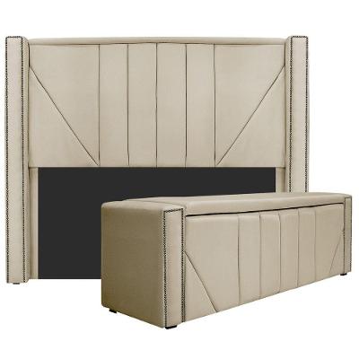 Kit Cabeceira e Calçadeira Baú Solteiro 90cm Corano Bege