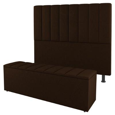 Kit Cabeceira E Baú Cama Box King 195Cm Sintético Marrom