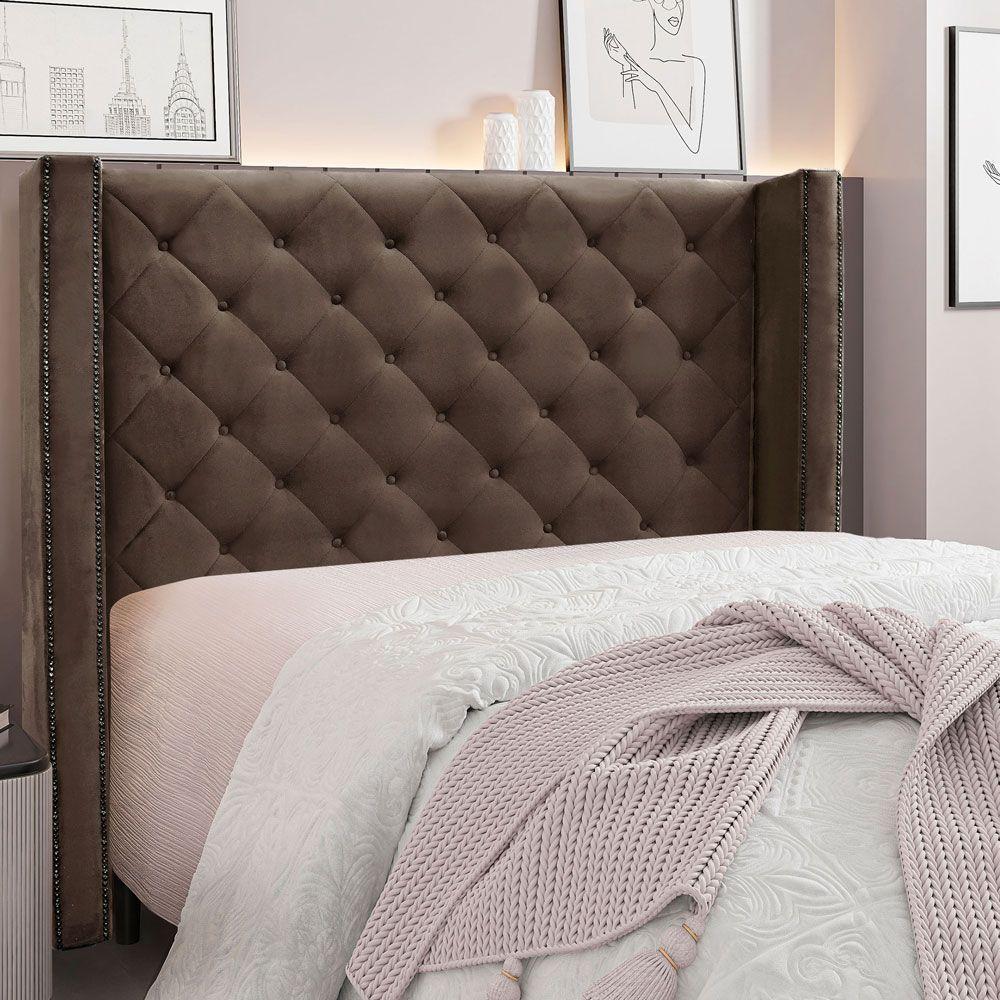 Cabeceira Solteiro 0,90m Vicenza Veludo Marrom - 4