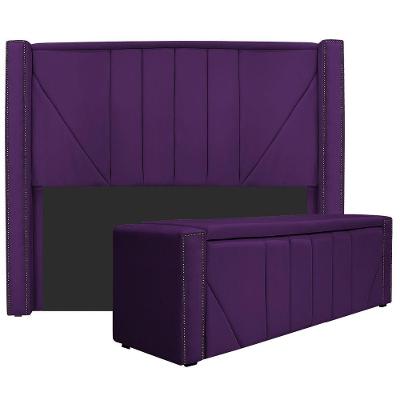 Kit Cabeceira E Calçadeira Baú King 195cm Suede Roxo
