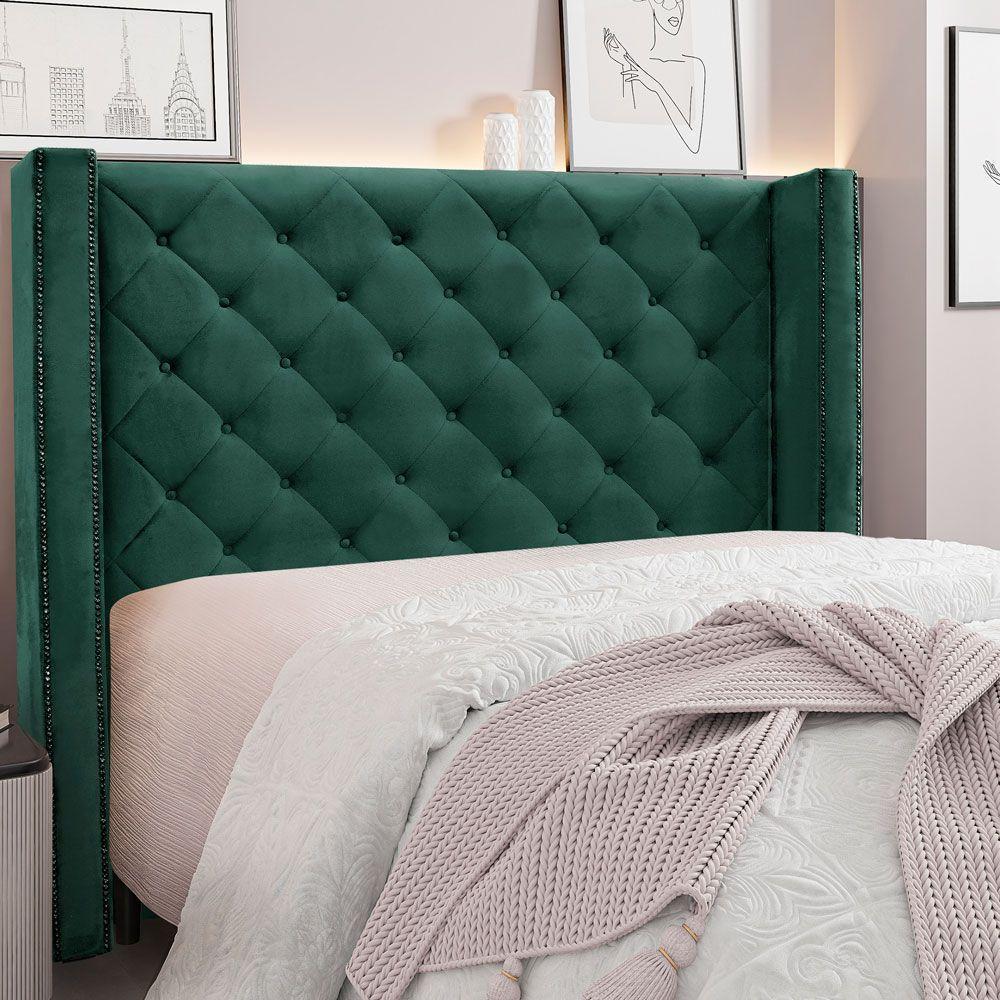 Cabeceira Casal 1,40m Vicenza Veludo Verde Floresta - 6