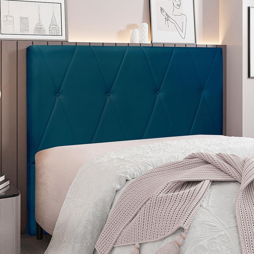 Cabeceira Queen Size 1,60m Yves Veludo Azul Gran Belo - 2