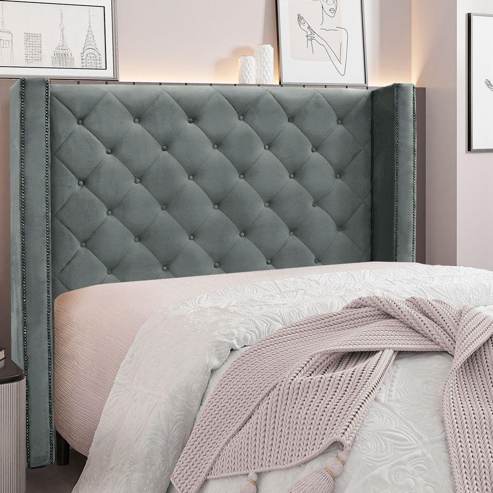 Cabeceira King 1,95m Vicenza Veludo Cinza Chumbo - 4