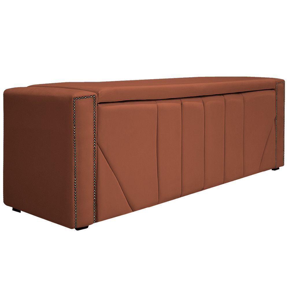 Kit Cabeceira E Calçadeira Baú Solteiro 90cm Suede Terracota - 5