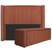 Kit Cabeceira E Calçadeira Baú Solteiro 90cm Suede Terracota - 1