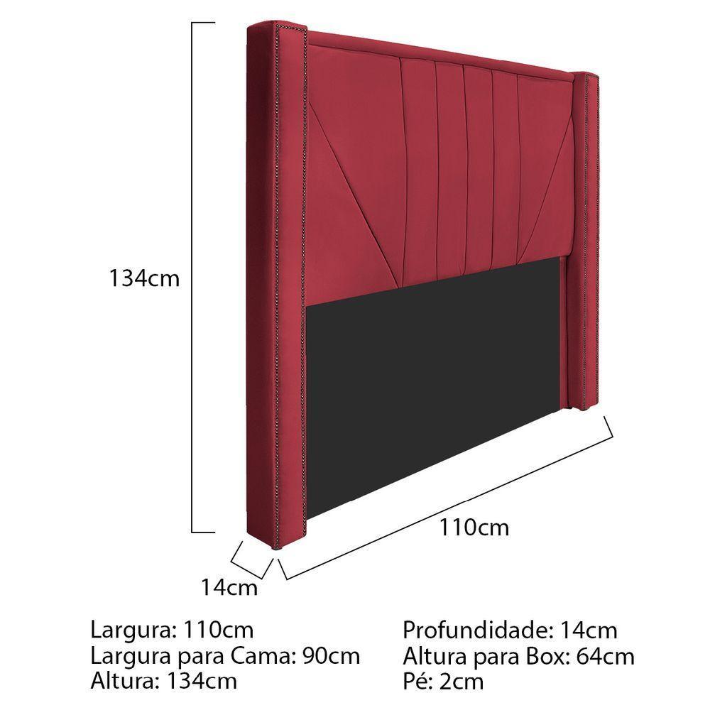 Kit Cabeceira E Calçadeira Baú Solteiro 90cm Suede Vermelho - 4