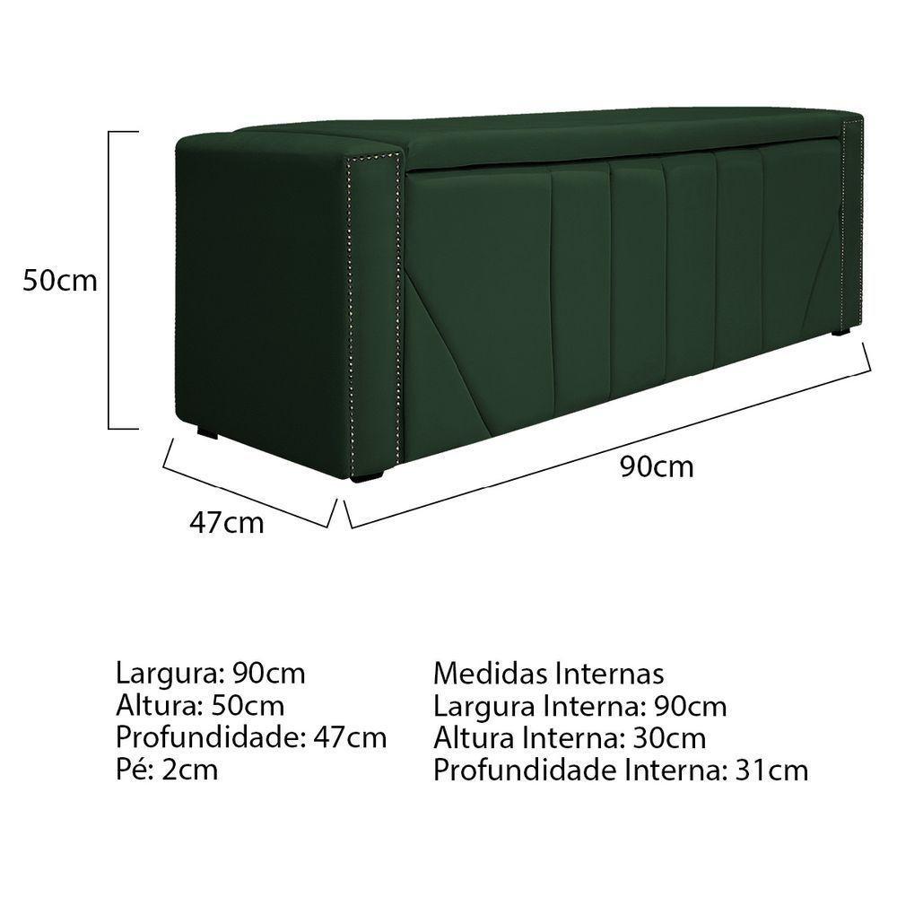 Kit Cabeceira E Calçadeira Baú Solteiro 90cm Suede Verde - 3