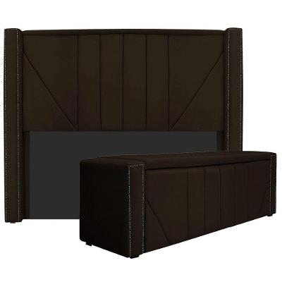 Kit Cabeceira e Calçadeira Baú Casal 140cm Corano Marrom
