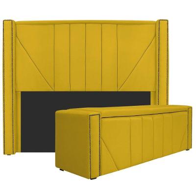 Kit Cabeceira E Calçadeira Baú King 195cm Corano