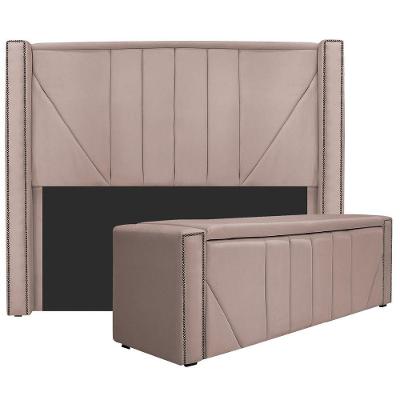 Kit Cabeceira E Calçadeira Baú Solteiro 90cm Suede Rosê