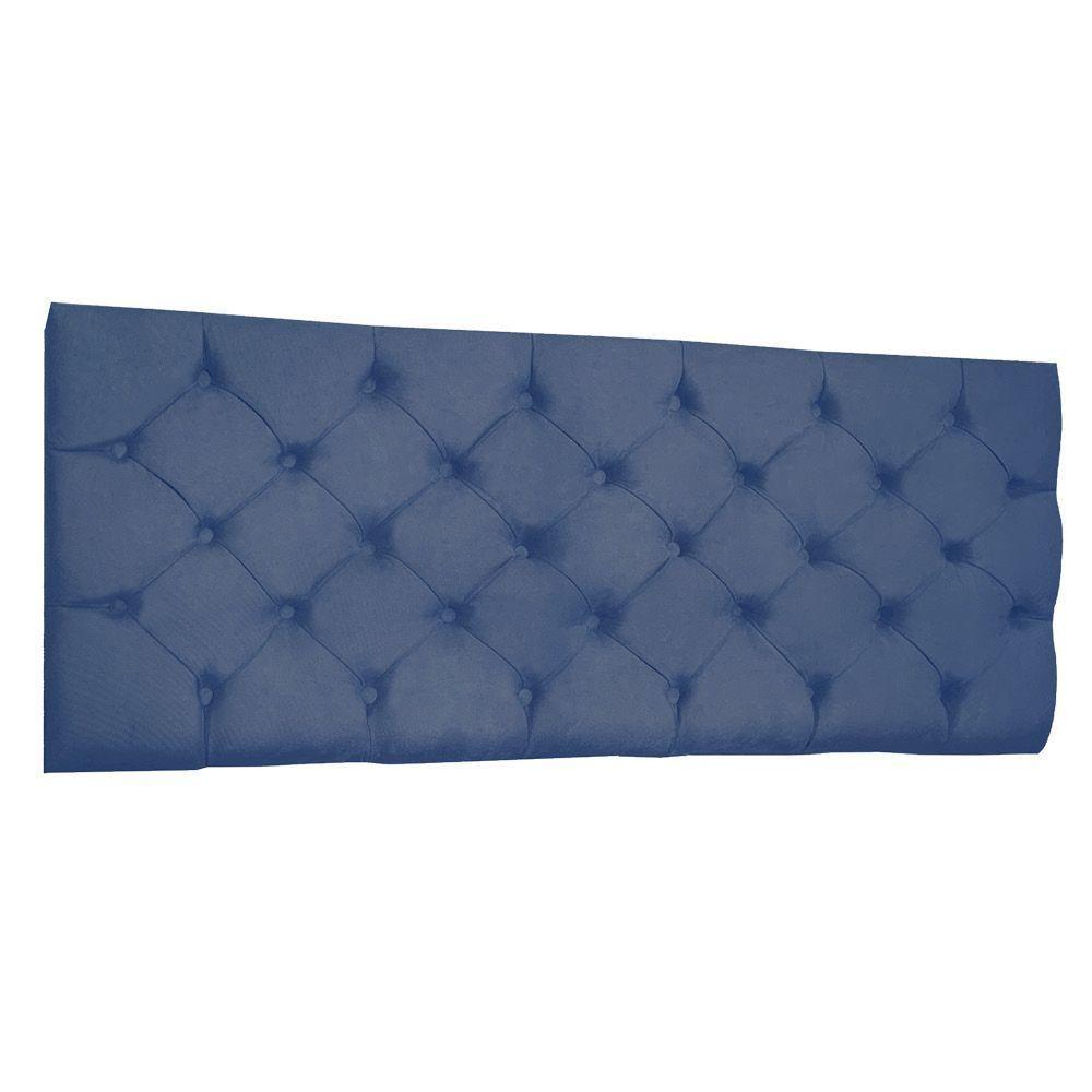 Cabeceira Painel Capitonê Casal 1,40m Jade Suede - Pallazio Cor Azul Marinho - 1