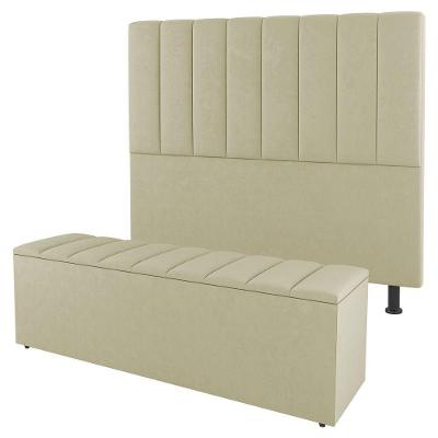 Kit Cabeceira E Baú Cama Box King 195Cm Sintético Bege
