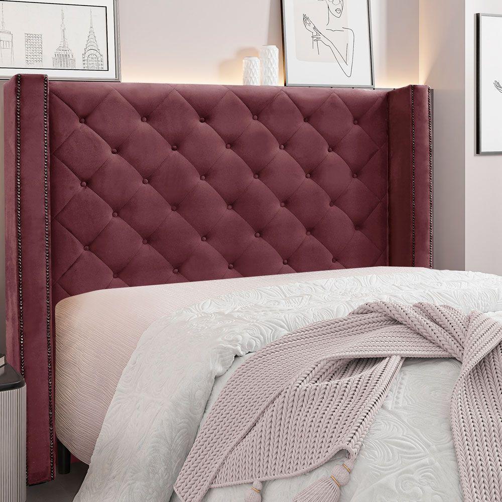 Cabeceira Solteiro 0,90m Vicenza Veludo Vinho - 4