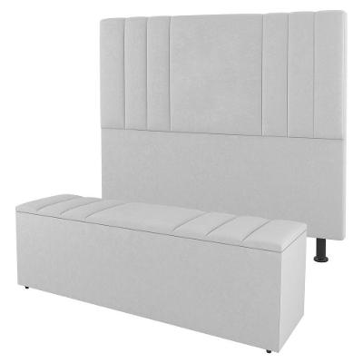 Kit Cabeceira E Baú Cama Box King 195Cm Sintético Branco