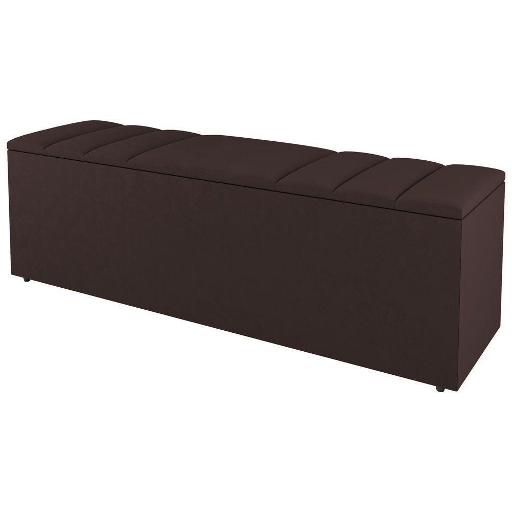 Kit Cabeceira E Baú Cama Box Queen 160Cm Suede Marrom - 4