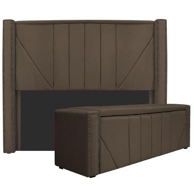 Kit Cabeceira E Calçadeira Baú Casal 140cm Suede Marrom