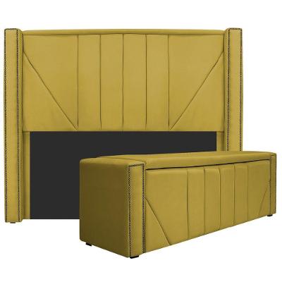 Kit Cabeceira e Calçadeira Baú King 195cm Suede Amarelo
