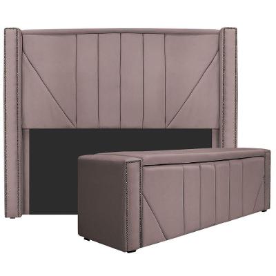 Cabeceira E Baú Solteiro 90Cm p/Cama Box - Adj Decor Rosê