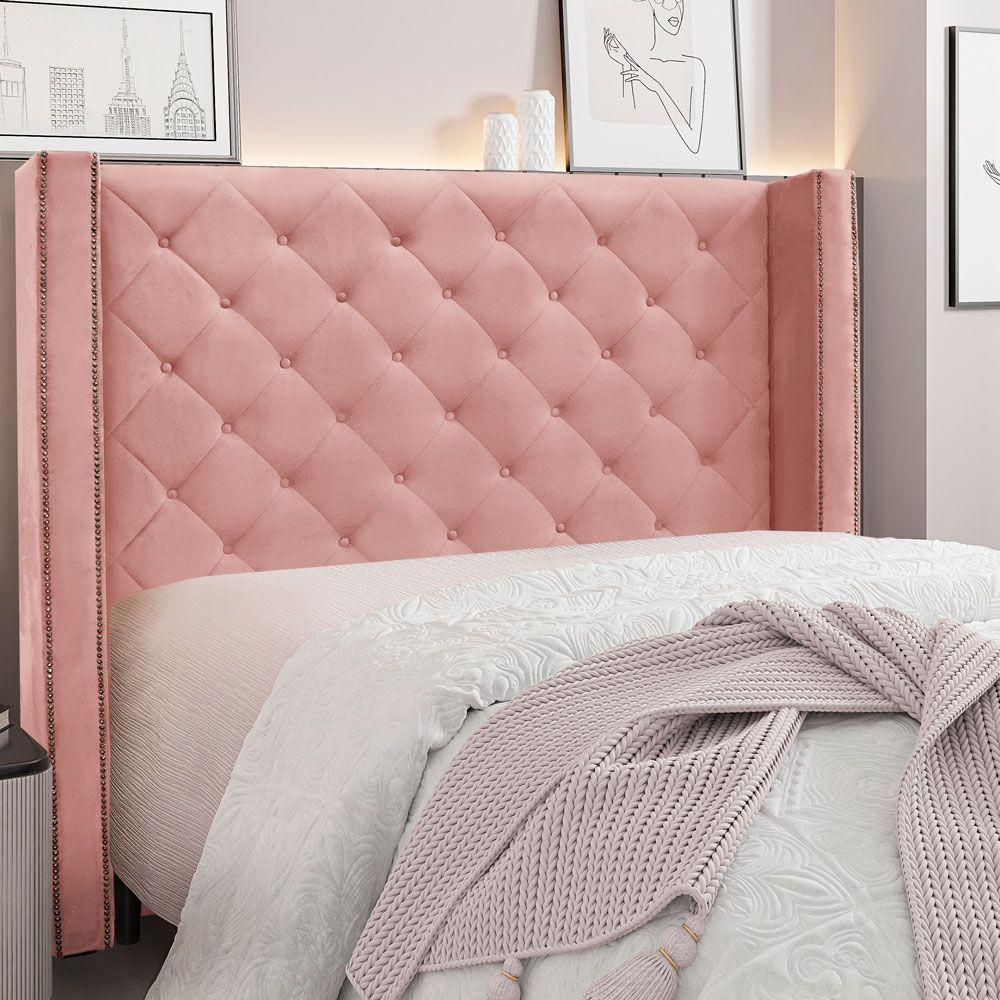 Cabeceira King 1,95m Vicenza Veludo Rosa - 4