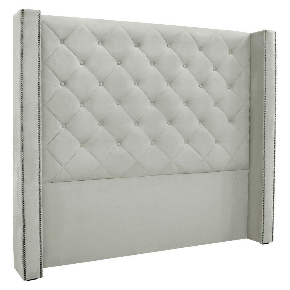 Cabeceira Queen 1,60m Vicenza Veludo Cinza Prata - 1