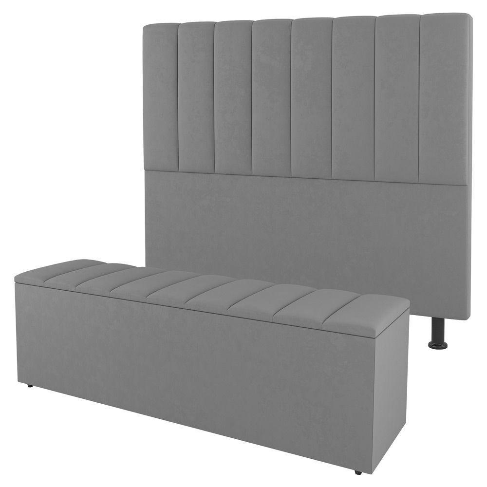 Kit Cabeceira E Baú Cama Box Solteiro 90Cm Cinza Claro - 1