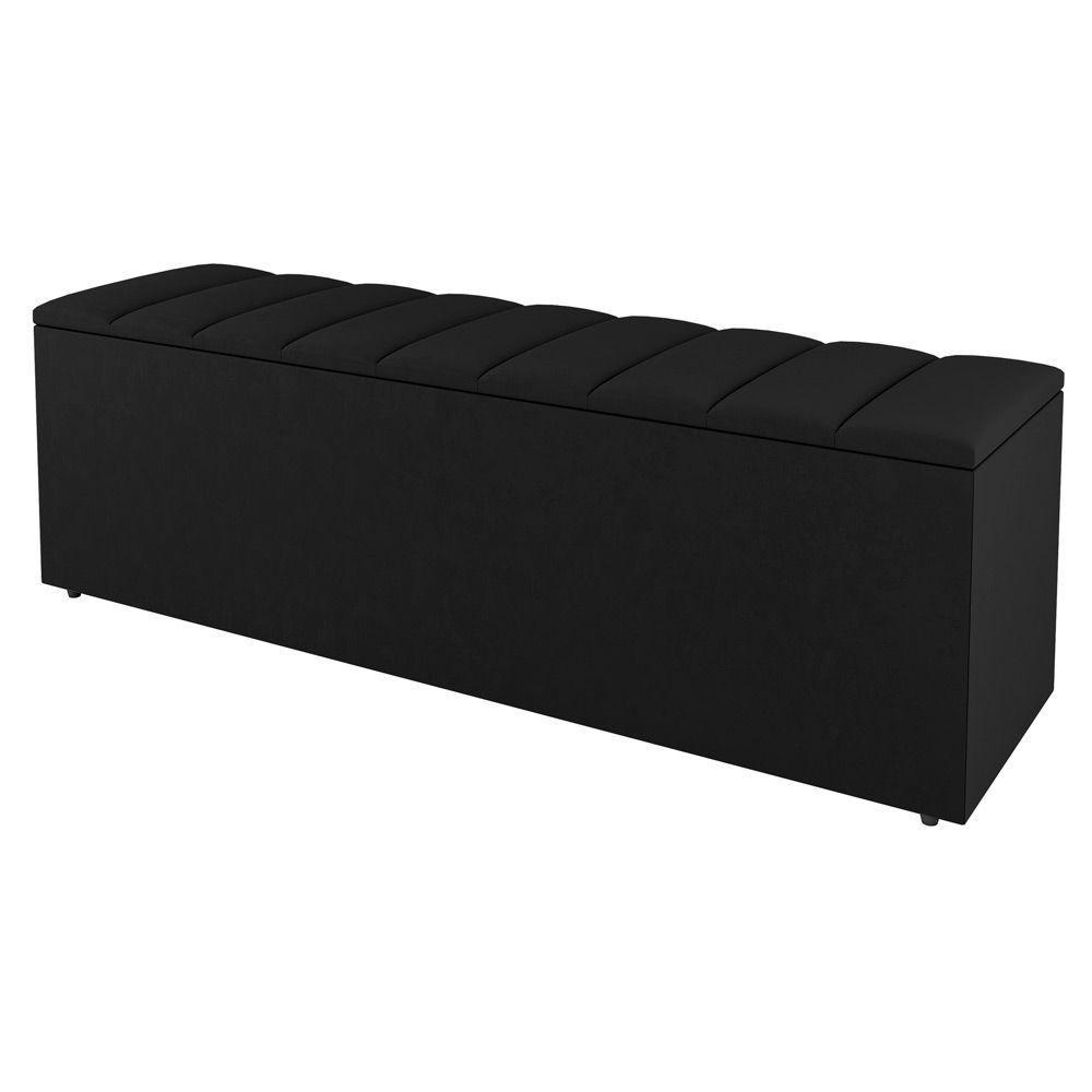 Kit Cabeceira E Baú Cama Box Solteiro Cora 90cm Suede Preto - 6