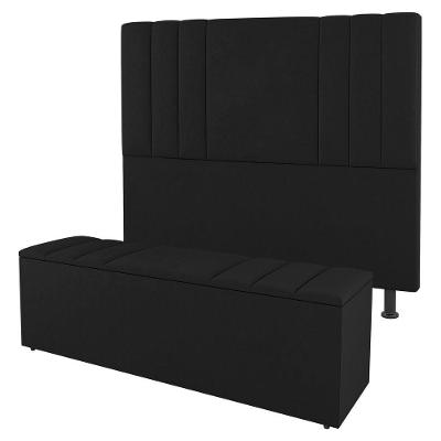 Kit Cabeceira E Baú Cama Box Solteiro 90Cm Preto