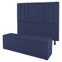 Kit Cabeceira E Baú Cama Box Casal Grace 140Cm Suede Azul - 1