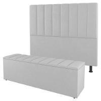 Kit Cabeceira E Baú Cama Box Solteiro 90Cm Sintético Branco - 1