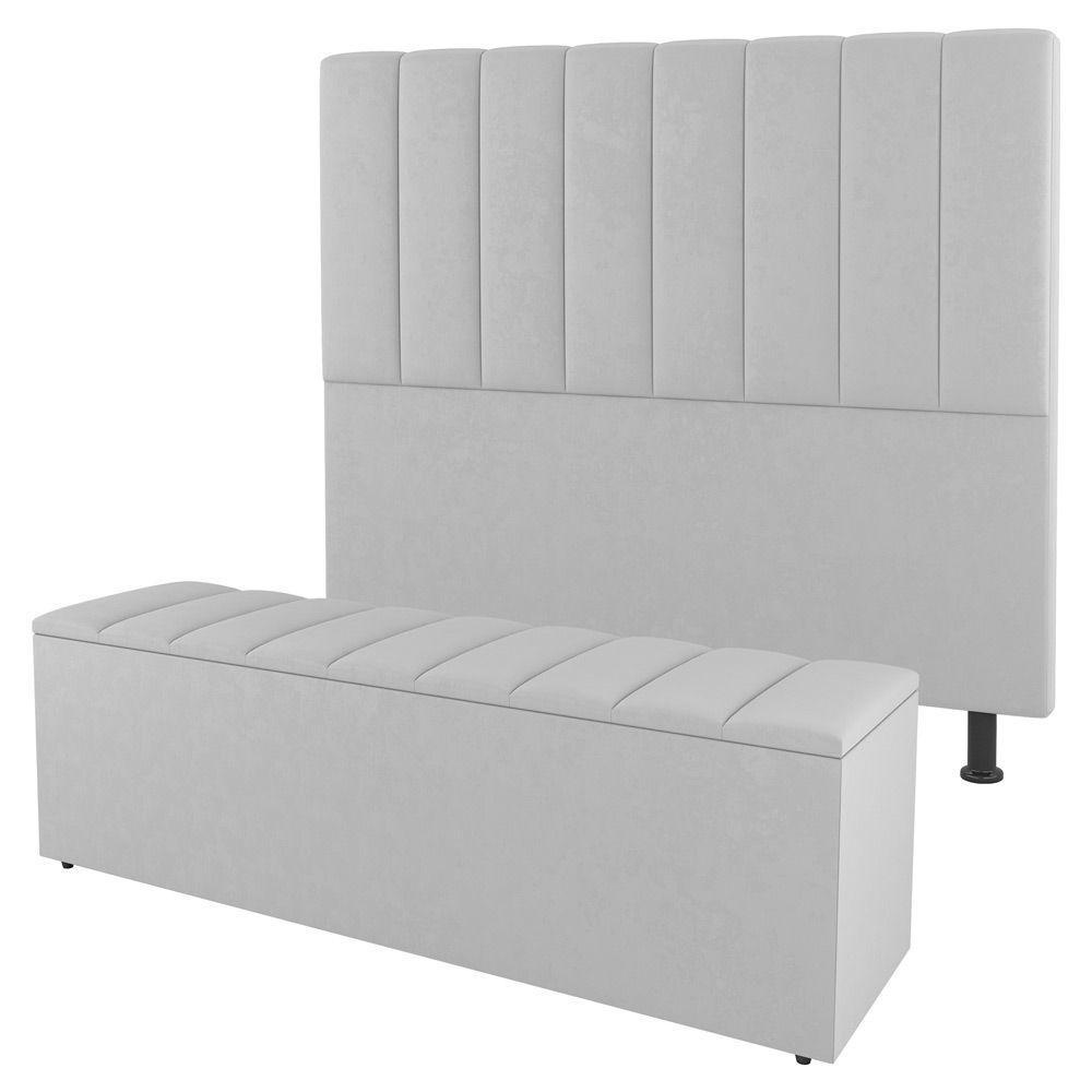 Kit Cabeceira E Baú Cama Box Queen 160Cm Sintético Branco - 1