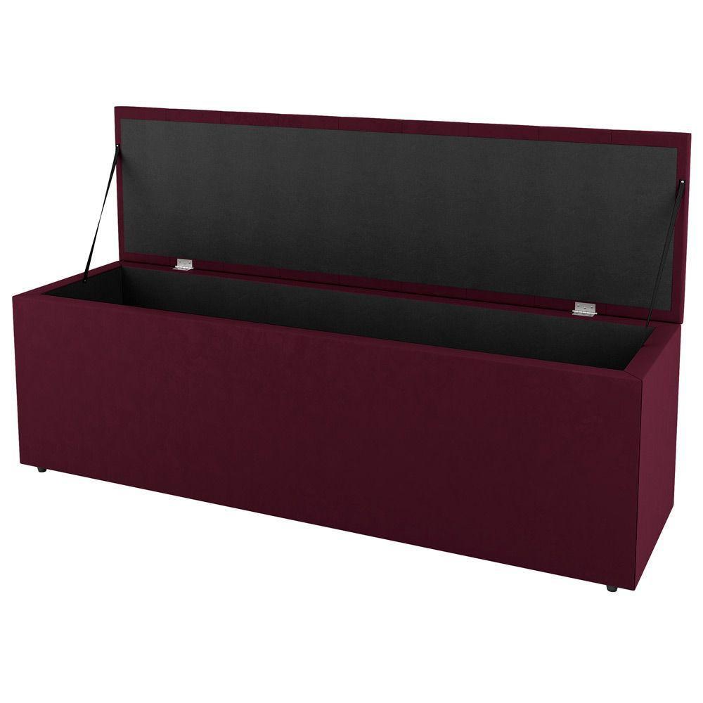 Kit Cabeceira E Baú Cama Box Solteiro Cora 90Cm Suede Bordô - 7