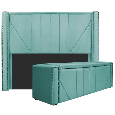 Cabeceira E Baú Casal 140Cm p/Cama Box - Azul Tiffany