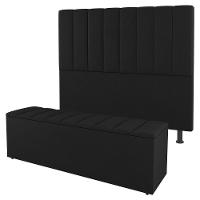 Kit Cabeceira E Baú Cama Box Solteiro 90Cm Sintético Preto - 1