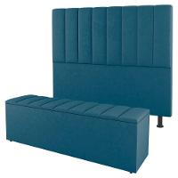 Kit Cabeceira E Baú Cama Box Queen 160Cm Suede Turquesa - 1