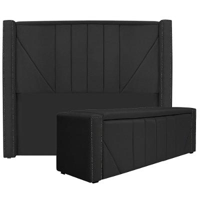 Kit Cabeceira E Calçadeira Baú Queen 160cm Corano Preto