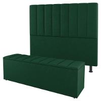 Kit Cabeceira E Baú Cama Box Solteiro Cora 90cm Suede Verde - 1