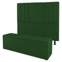 Kit Cabeceira E Baú Cama Box Solteiro Grace 90cm Suede Verde - 1