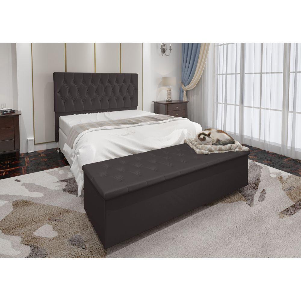 Kit Cabeceira Calçadeira Baú Casal 140cm Madrid Suede Marrom - 3