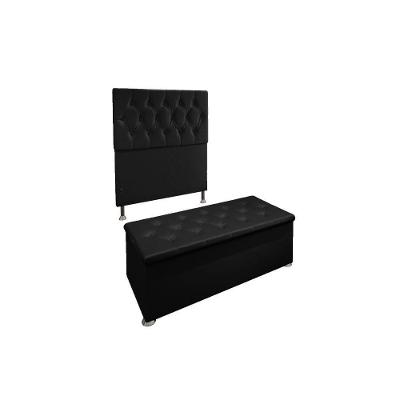 Kit Cabeceira E Calçadeira Baú Solt. 90cm Madrid Suede Preto