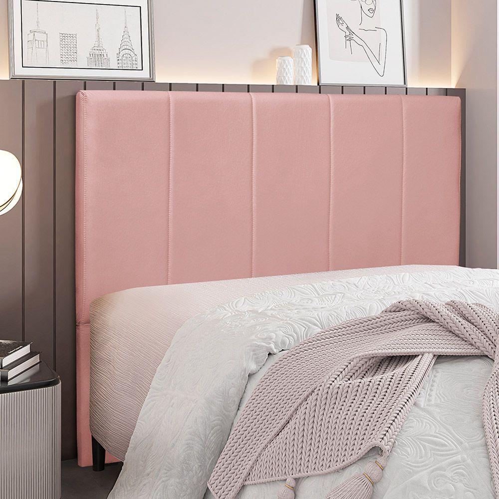 Cabeceira Decorativa Queen Size 1,60m Erza Veludo Rosa - 2